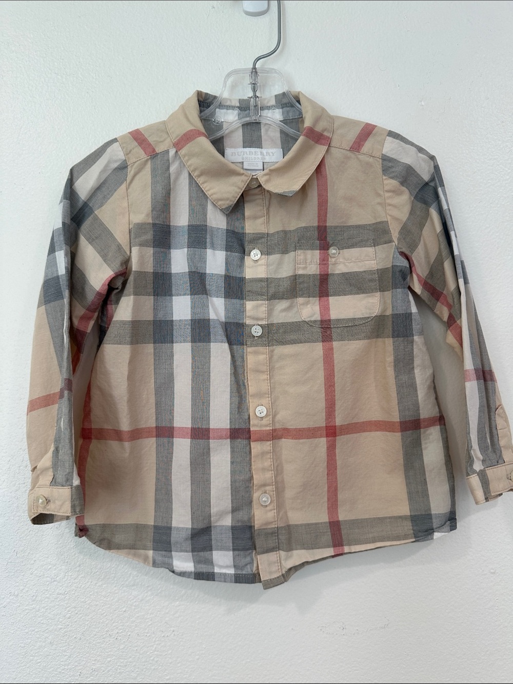 Burberry Kids Baby Children Nova Check Button Up Long Sleeve Shirt Size 24M 92cm